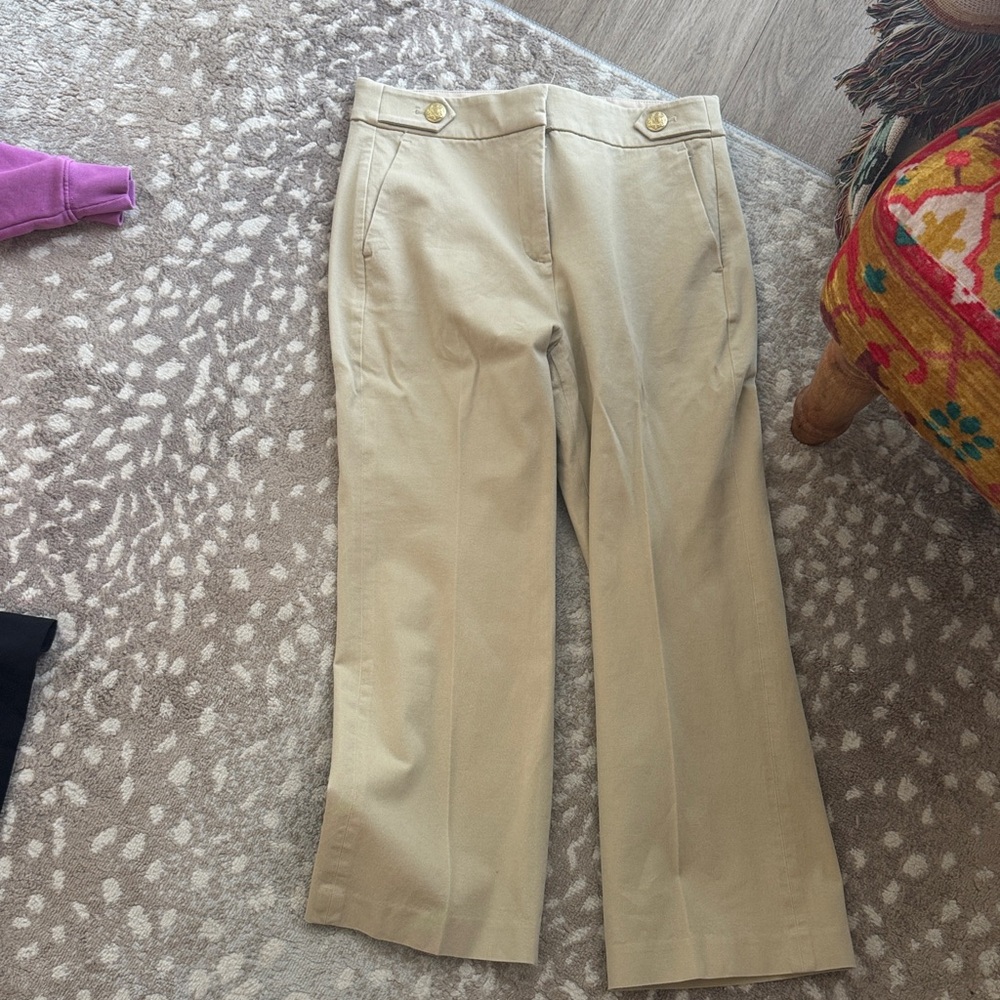 Beige Wide-Leg Trousers with Button Detail